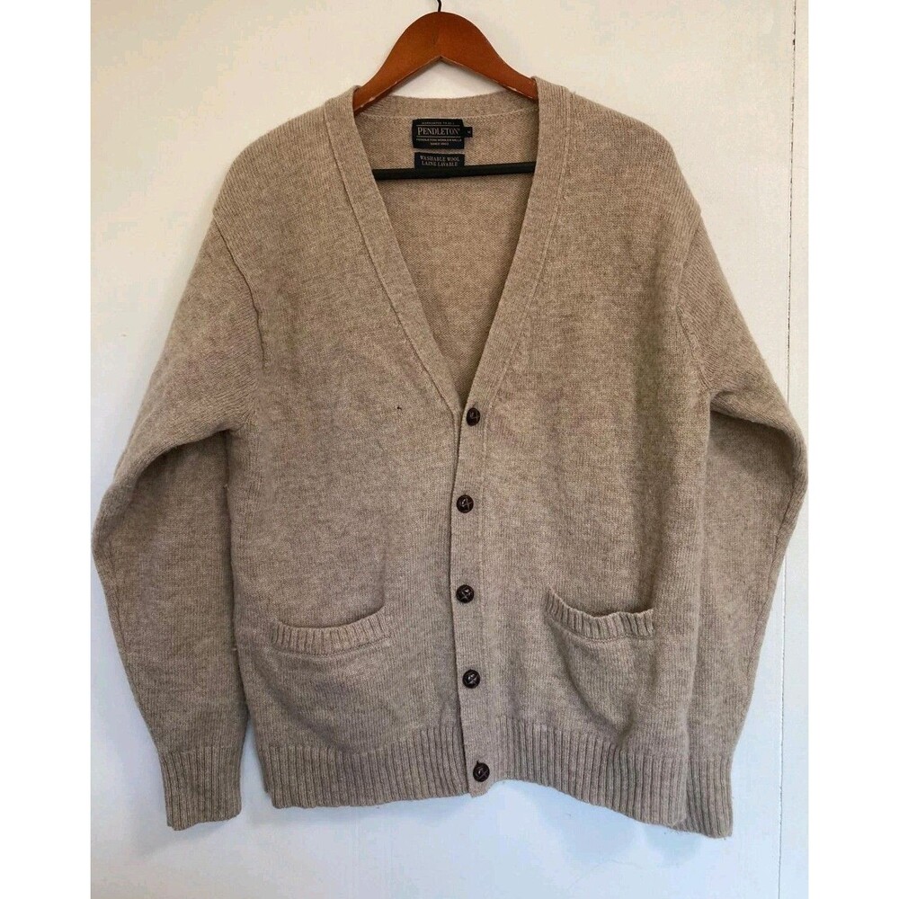 Pendleton Cardigan Mens M Brown Shetland Wool Button Front Pockets Preppy